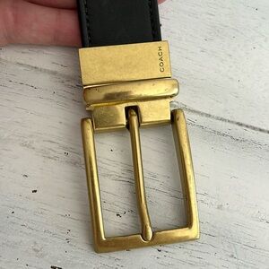 Coach Black leather belt size 34” thick coach gold hardware closure buckle men’s